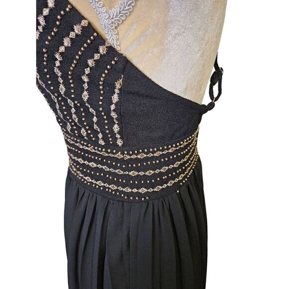 Lulus black with gold accents crossback spaghetti strap gown. Size M. - Picture 4 of 11